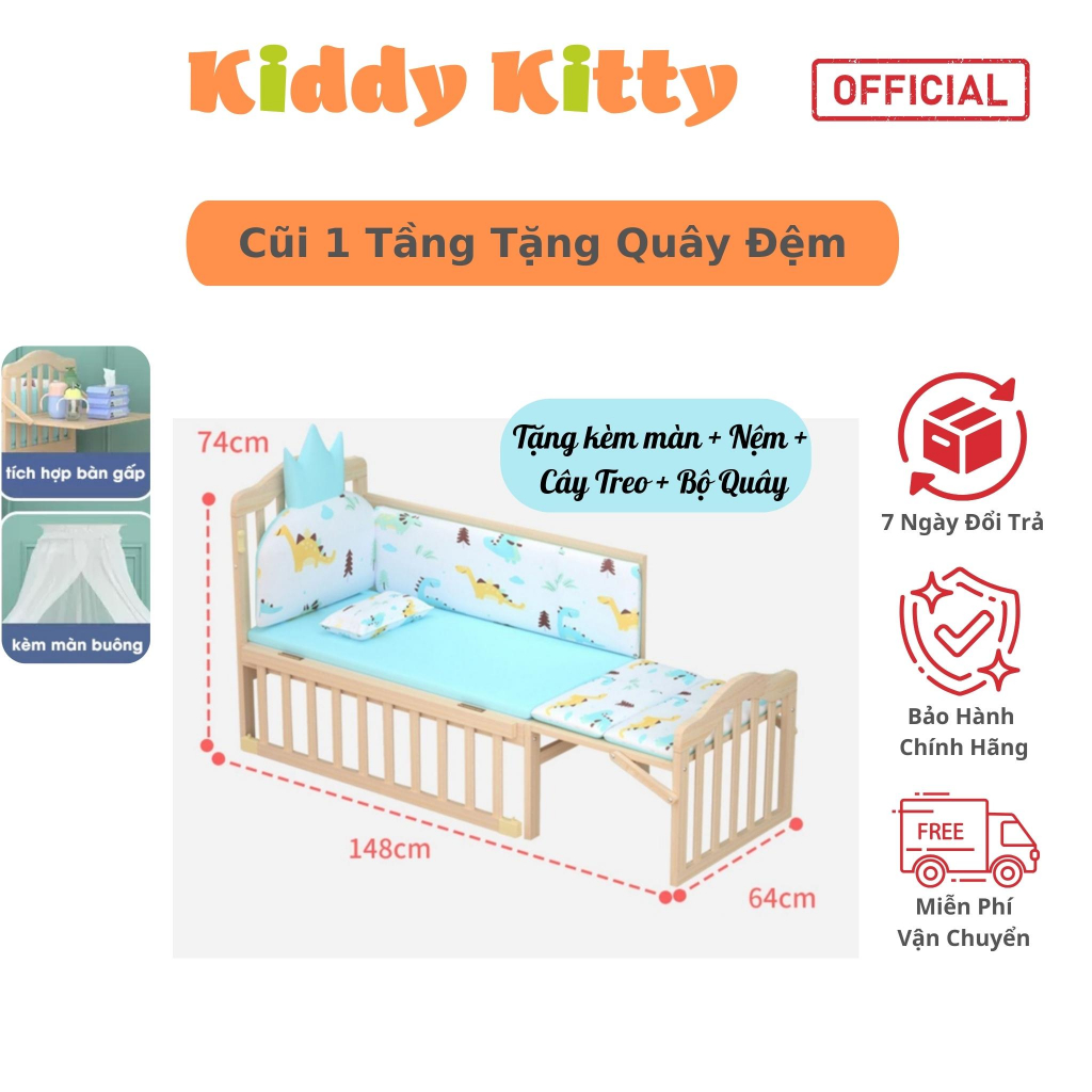 Nôi cũi 1 tầng cho em bé MumKid - Đa năng 6 chế độ tiện lợi cho mẹ&bé