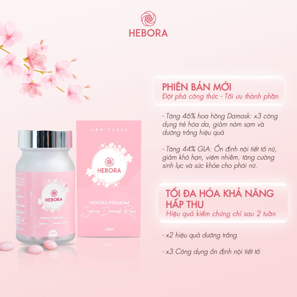 Combo 13 hộp viên uống tỏa hương Hebora Premium Sakura Damask Rose