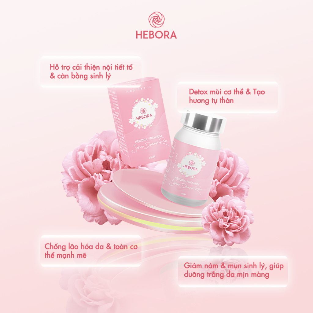 Combo 13 hộp viên uống tỏa hương Hebora Premium Sakura Damask Rose