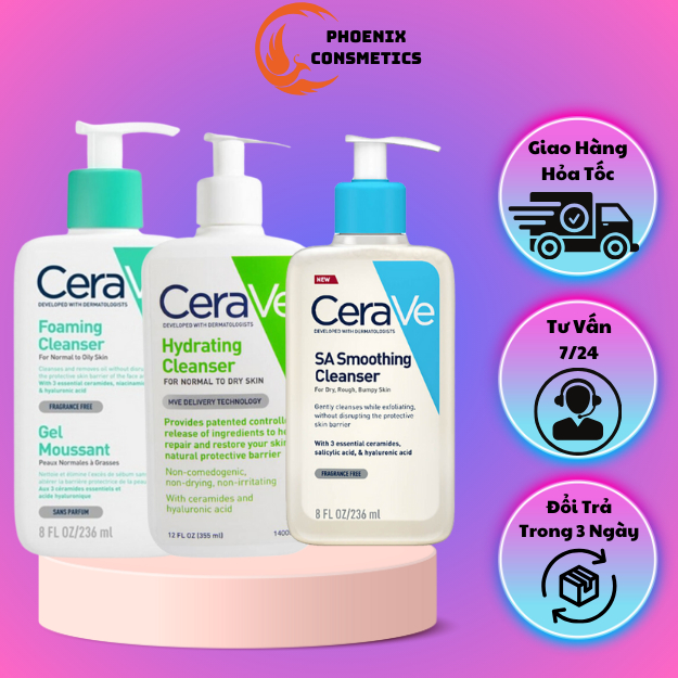 Sữa rửa mặt Cerave Foaming Cleanser, CeraVe Hydrating Cleanser, SA Cleanser 236ML