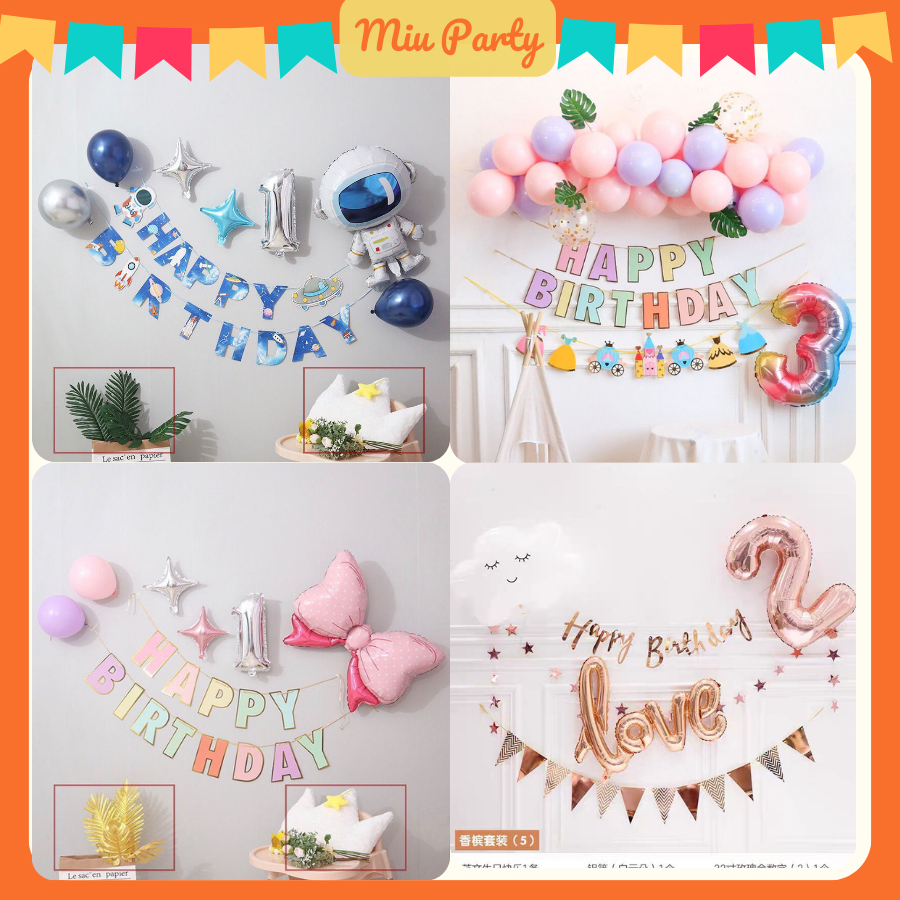 Combo Bong Bóng Trang Trí Sinh Nhật Giá Rẻ Tặng Kèm Bơm Và Keo, Decor Thôi Nôi, Đầy Tháng