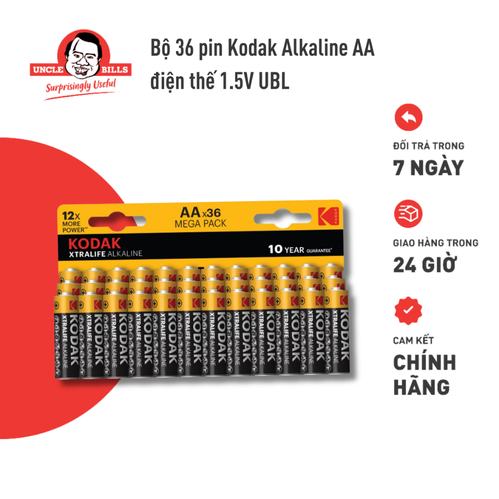 Bộ 4/6/12/36 Pin Kodak Alkaline AA điện thế 1.5V Uncle Bills IB0238 chính hãng pin sạc loa kéo pin micro không dây pin