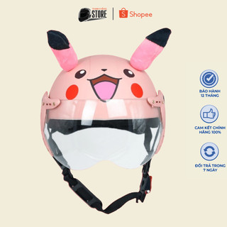 Mũ Bảo Hiểm Nửa Đầu VARO Trẻ Em Kính Càng Pikachu Hồng Có Tai Từ 5-9 Tuổi