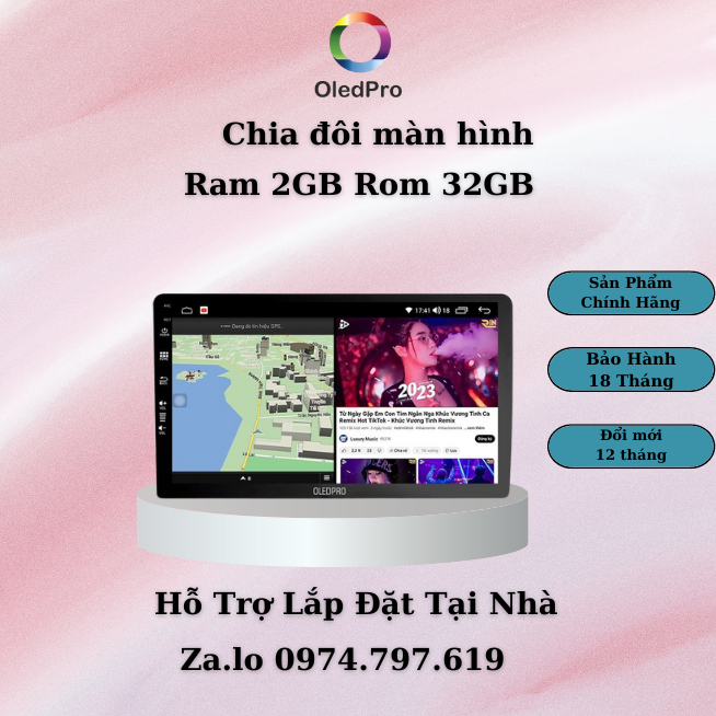 Màn hình android cho ô tô OLEDPRO A5  Ram 2G Rom 32G 8 nhân, có quạt tản nhiệt. Bảo hành chính hãng 18 tháng