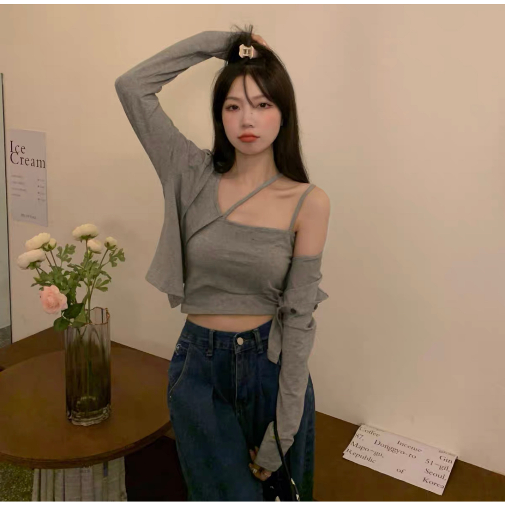 LYRA Set áo khoác cadigan dài tay kèm áo hai dây chất thun mặc 2 kiểu phong cách trẻ trung, Hàn Quốc - CSYSE0073