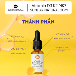 Vitamin tăng cường chiều cao cho bé D3 K2 MK7 Sunday Natural Đức giúp tăng hấp thụ canxi vào cơ thể 20ml