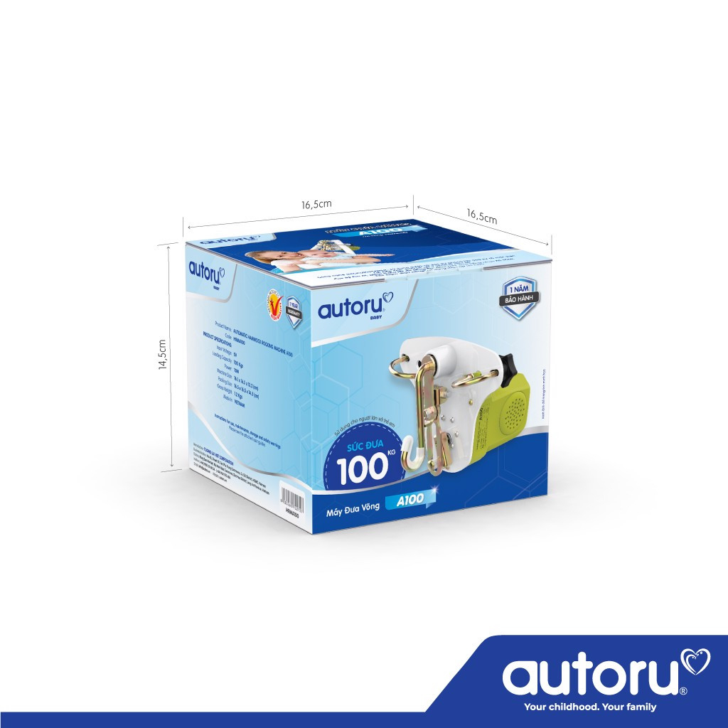 Máy đưa võng tự động Autoru A100 mẫu mới 2023 sức đưa 100Kg ru bé ngủ ngon, dùng sạc dự phòng 5V an toàn cho bé