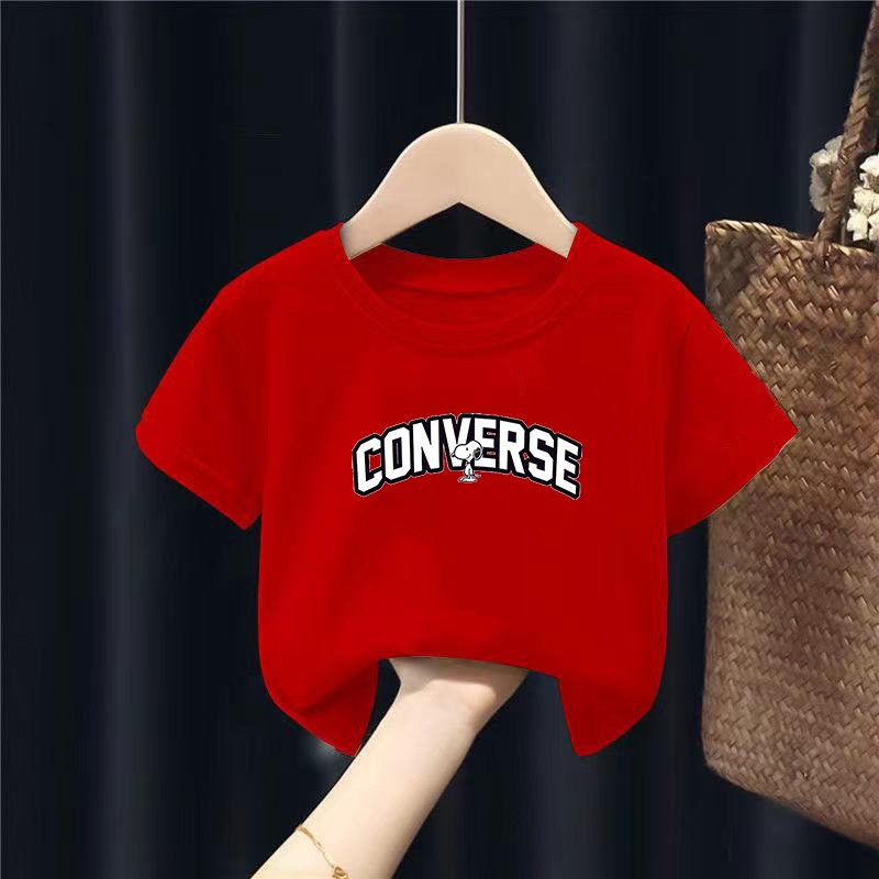 Áo cộc tay màu hè chất cotton chữ cover 4 màu cho bé