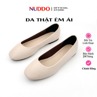 Giày Bệt Nữ Búp Bê Da Thật Cao Cấp, Guốc Đế Bằng Mũi Vuông Trơn Da Mềm Siêu Êm NUDDO - NT006