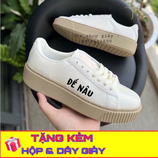 [Tặng hộp, Bill và thêm 1 bộ dây] Giày thể thao nam nữ sneakers màu trắng sữa, da bóng, đế nâu, size 36-39. .