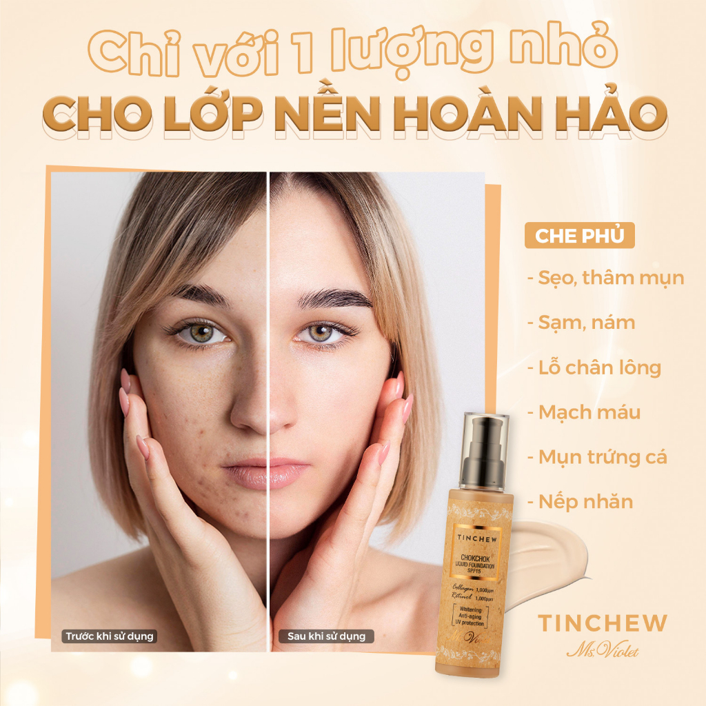 [Bộ trang điểm Tinchew] Kem Nền Che Khuyết Điểm DDcream + Kem Nền Dạng Lỏng ChokChok + Phấn Phủ Kiềm Dầu + Mascara