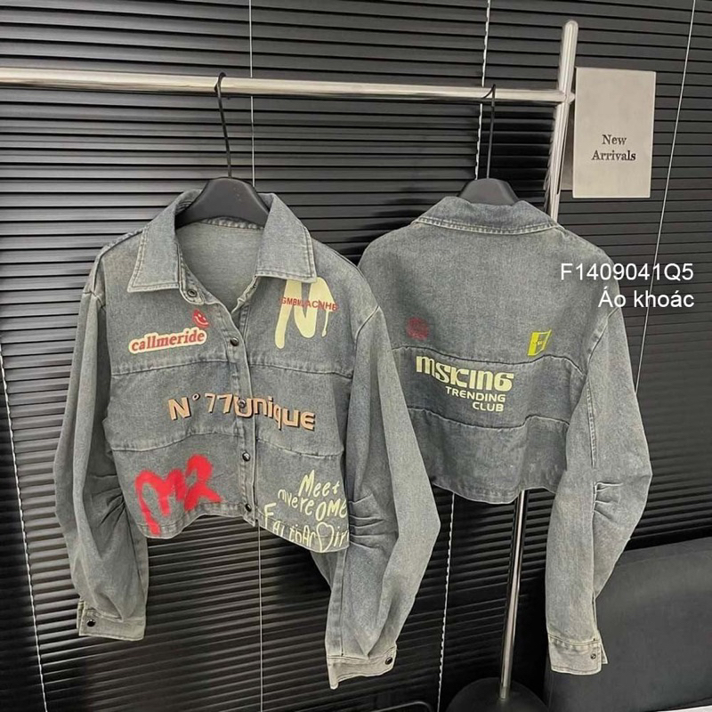 Áo khoác jean tay dài cổ bẻ phẩy sơn siêu chất, áo bò nữ