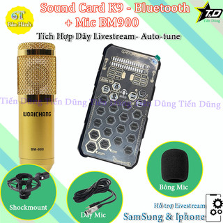 Bộ Mic Thu Âm BM900 Sound Card K9 có Auto-tune Bluetooth Tích Hợp Pin - Bộ Micro là đã có thể thu âm livestream