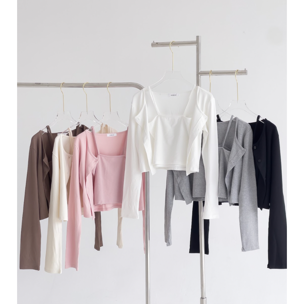 LYRA Set áo khoác cadigan dài tay kèm áo hai dây chất thun mặc 2 kiểu phong cách trẻ trung, Hàn Quốc - CSYSE0073