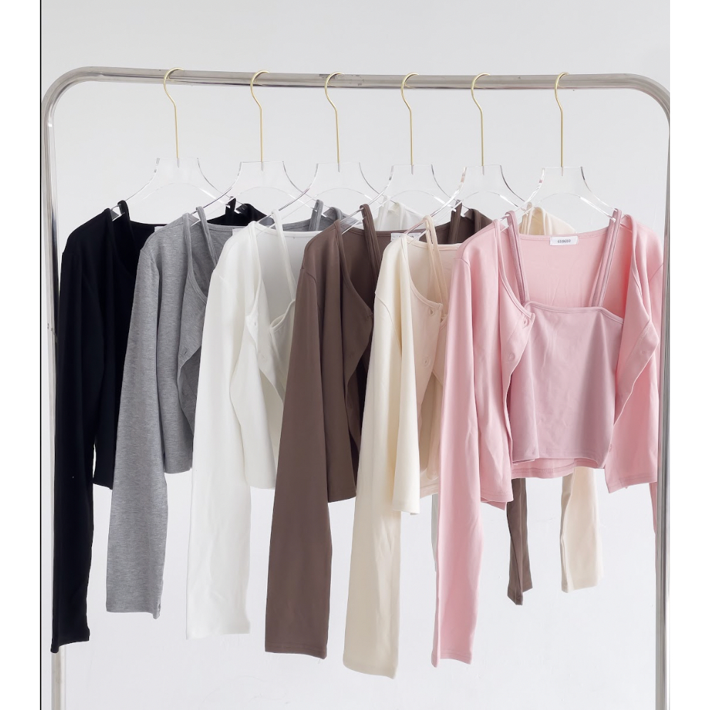 LYRA Set áo khoác cadigan dài tay kèm áo hai dây chất thun mặc 2 kiểu phong cách trẻ trung, Hàn Quốc - CSYSE0073