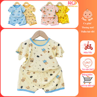 MK402 (6-16KG) Bộ áo cộc tay quần cộc phối viền in họa tiết chất thun lạnh cho bé dưới 3 tuổi