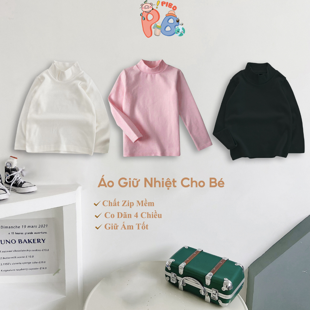 Áo Giữ Nhiệt Cho Bé Trai, Bé Gái Basic Chất Liệu Bozip Trơn Cổ Cao 3 Phân - BabyBoo - PiBo - GN3PBO