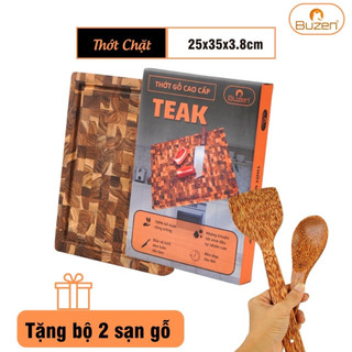 Thớt Gỗ Teak BUZEN Chữ Nhật Cỡ Trung 35x25x3.8cm - Thớt Gỗ Teak Cứng Không Sợ Mùn Không Mối Mọt Cong Vênh