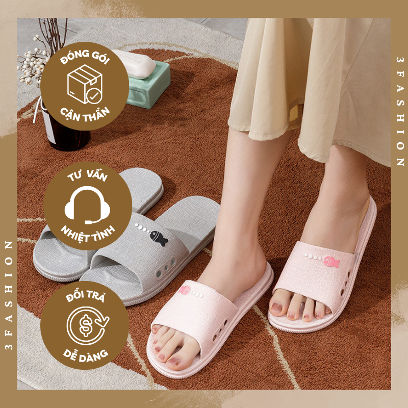 Dép nhựa đi trong nhà, văn phòng, nhà tắm icon con cá nhựa PVC bền siêu nhẹ chống trơn trượt 3Fashion - 3191W