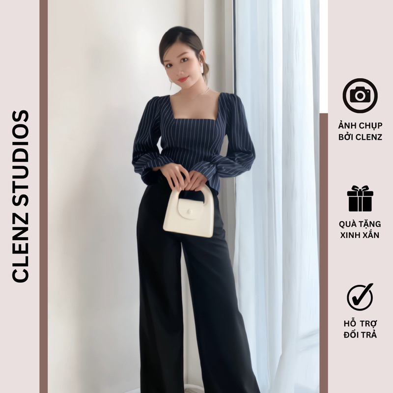 Áo croptop tay dài sọc nhún sau A08