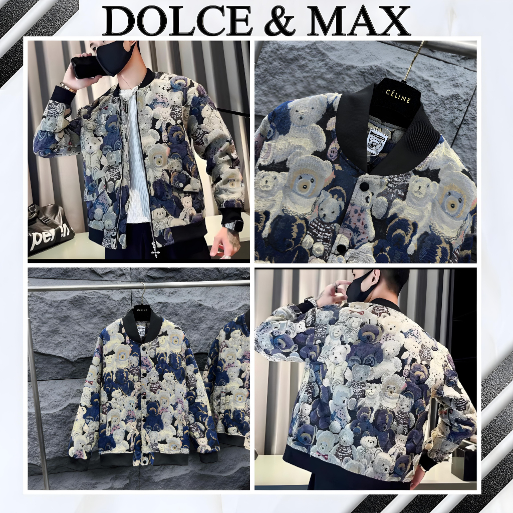 Áo khoác nam nữ áo khoác gấu áo gió nữ đẳng cấp nhà MOSCHINO chất vải cực dày vải gấm thêu gấu ảnh thật 100% dolce max