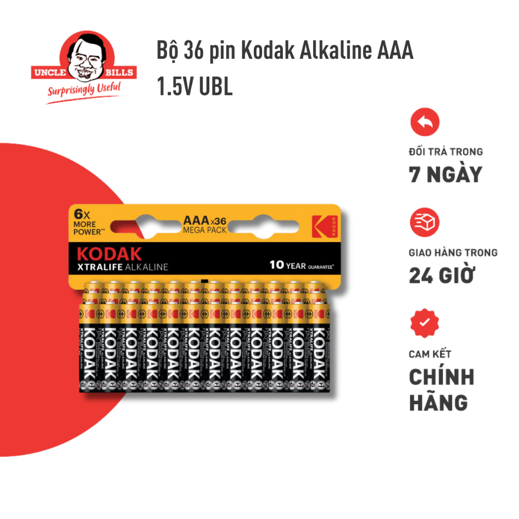 [Phân Phối Độc Quyền] Pin Tiểu (36 viên) Kodak Alkaline AAA 1.5V Hiệu Năng Cao, An Toàn Uncle Bills IB0239