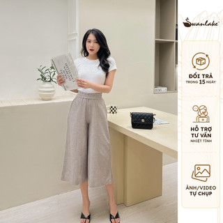 SWANLAKE | Quần Ống Rộng Linen Tưng Nữ Trung Niên Lưng Thun Sang Trọng, Thoải Mái Dễ Phối Đồ - MÃ: Q10610LW01
