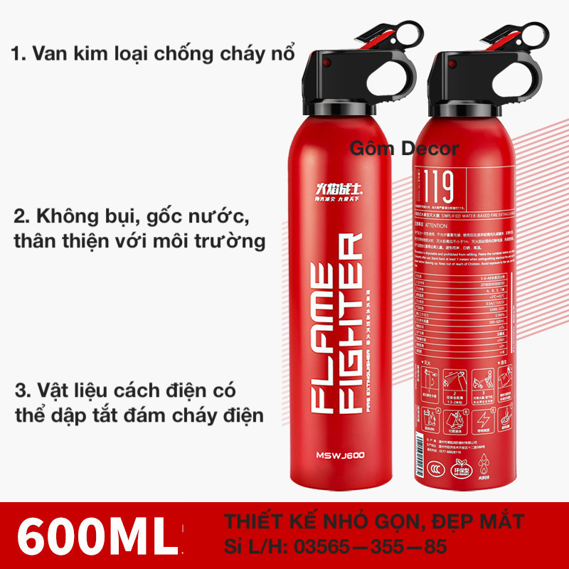 Bình cứu hoả mini, bình chữa cháy gốc nước dung tích 500ml-600ml-1000ml - Bình Dập Lửa Khẩn Cấp Ô Tô, Xe Máy, Văn Phòng