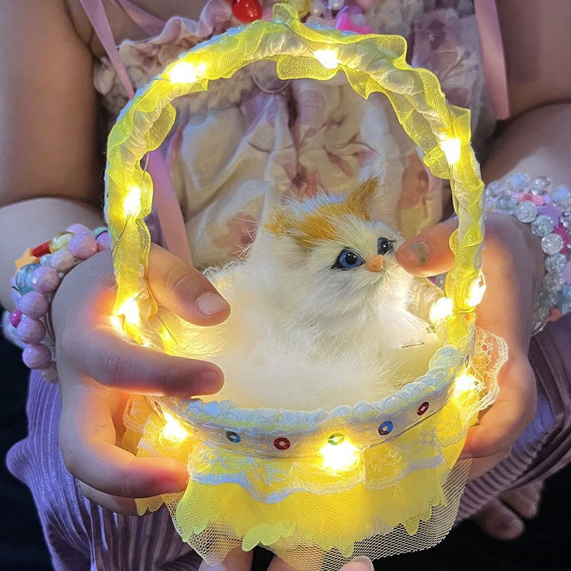 Giỏ mèo bông dễ thương có đèn làn mèo bông có âm thanh và phát sáng