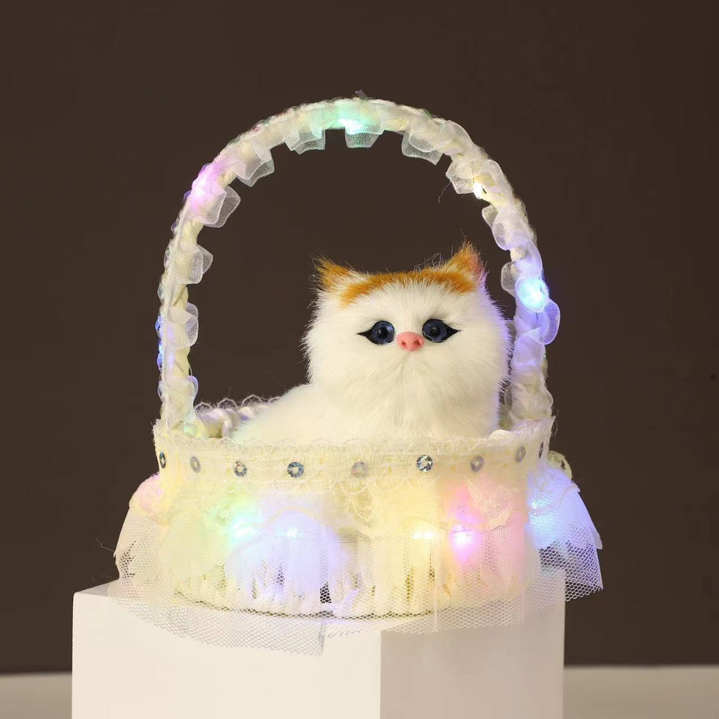 Giỏ mèo bông dễ thương có đèn làn mèo bông có âm thanh và phát sáng