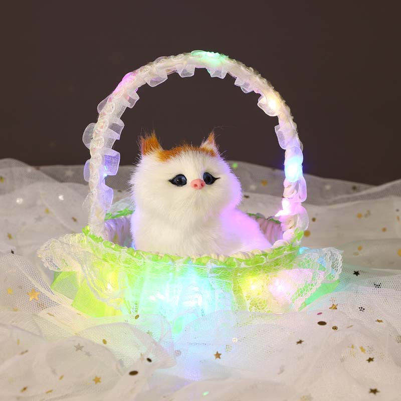 Giỏ mèo bông dễ thương có đèn làn mèo bông có âm thanh và phát sáng