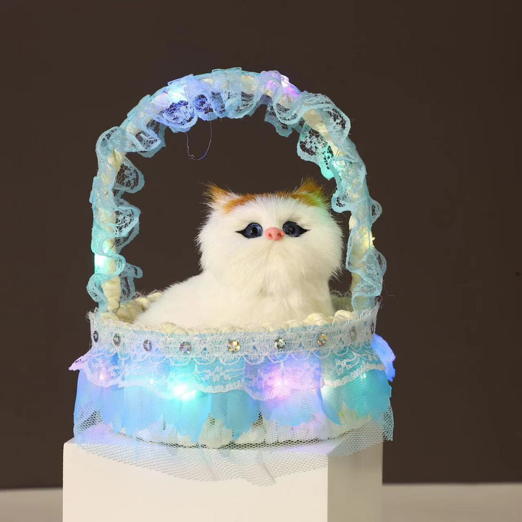 Giỏ mèo bông dễ thương có đèn làn mèo bông có âm thanh và phát sáng