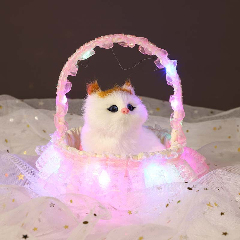 Giỏ mèo bông dễ thương có đèn làn mèo bông có âm thanh và phát sáng