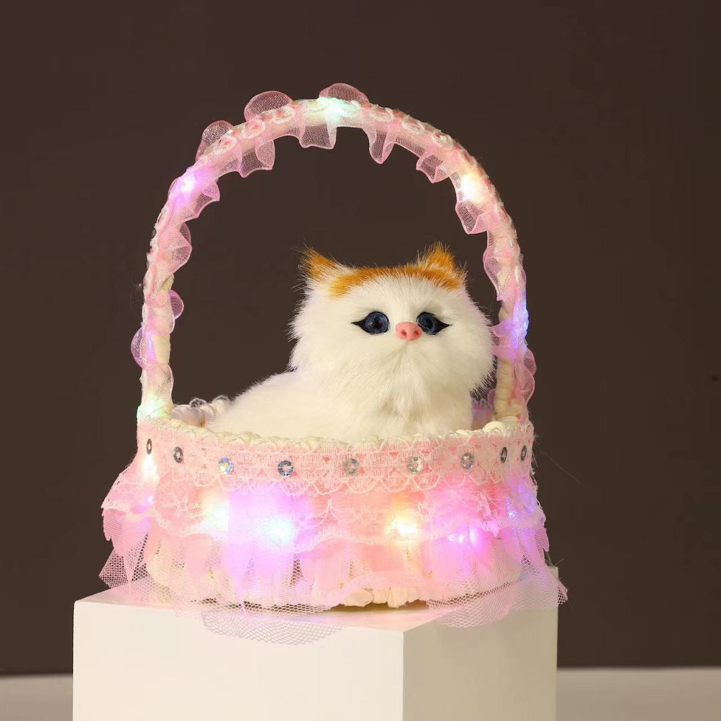 Giỏ mèo bông dễ thương có đèn làn mèo bông có âm thanh và phát sáng