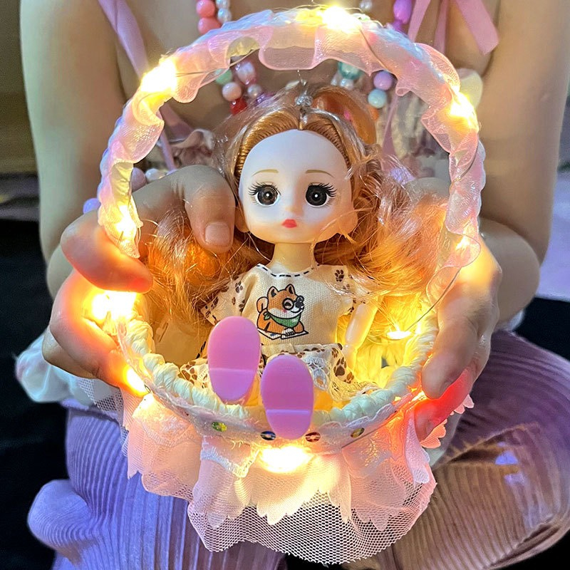 Giỏ mèo bông dễ thương có đèn làn mèo bông có âm thanh và phát sáng