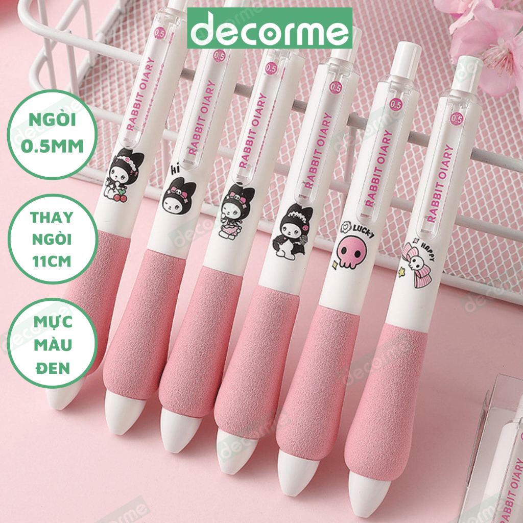 Bút gel bấm Shaoqin 0.5mm Decorme mực đen màu pastel có thể thay ngòi 11cm Viết gel bấm học sinh