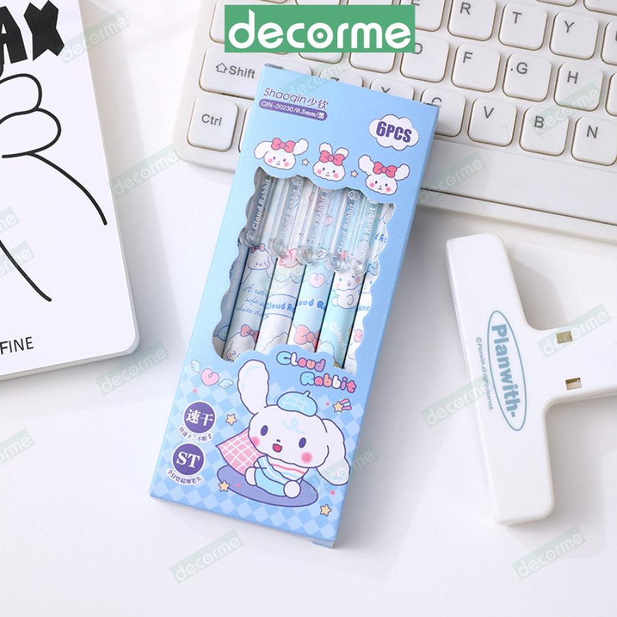 Bút gel bấm Shaoqin 0.5mm Decorme mực đen màu pastel có thể thay ngòi 11cm Viết gel bấm học sinh