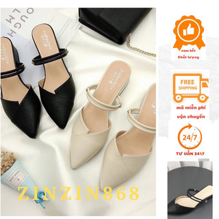 Giày sục nữ mũi nhọn gót 2cm, sandal 2 quai ngang đính đá( sục 3 kiểu)