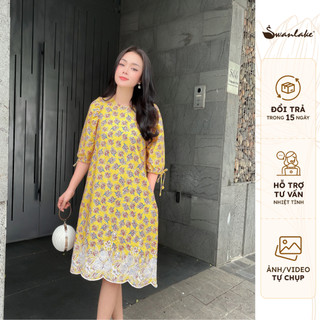SWANLAKE | Đầm Suông Trung Niên Tay Phồng, Phối Chân Ren Tay Bo Chun Thắt Nơ Thanh Lịch - MÃ: D09899LW02
