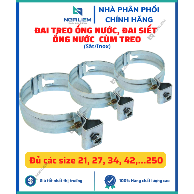 Đai Treo Ống Nước, Đai Siết Ống Nước, Cùm Treo Sắt/Inox, Đủ Các Kích Thước - Giá Tốt Nhất Thị Trường