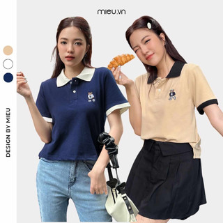 Áo thun nữ cổ polo trẻ trung chất thun cá sấu loại 1 thêu gấu đáng iu MIEU - KS02