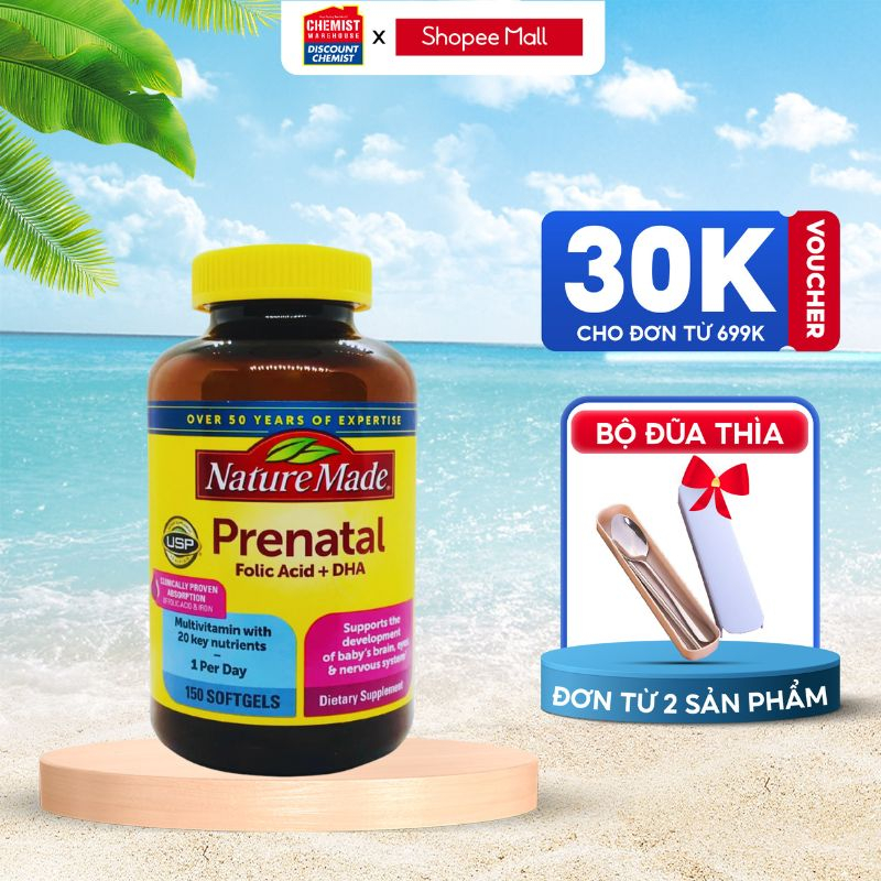 Vitamin tổng hợp cho mẹ bầu Nature Made Prenatal Folic Acid + DHA 150 viên của Mỹ