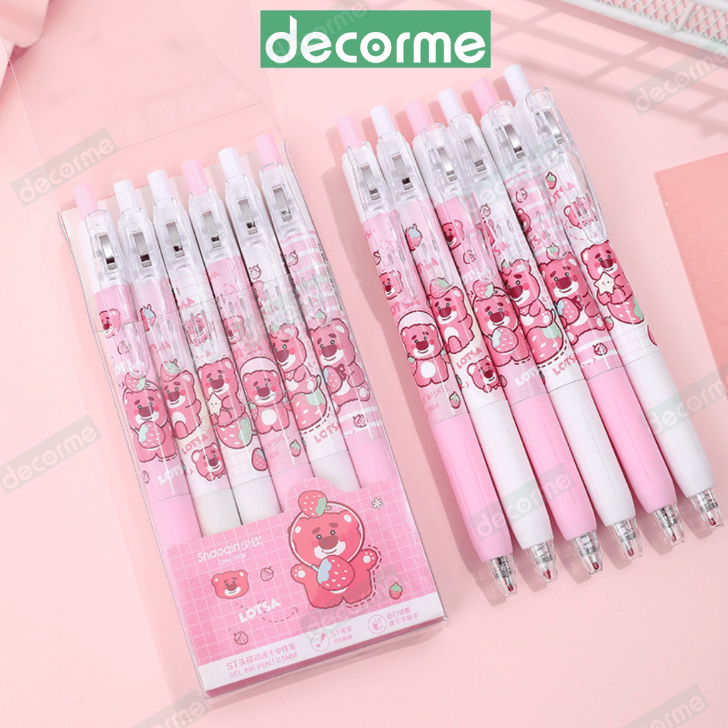Bút gel bấm Shaoqin 0.5mm Decorme mực đen màu pastel có thể thay ngòi 11cm Viết gel bấm học sinh