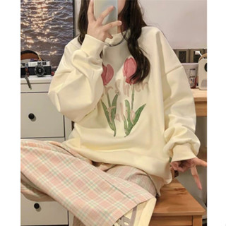 Áo sweater nữ ,áo sweater nỉ bông 2 mặt dày đẹp in hình hoa tulip 