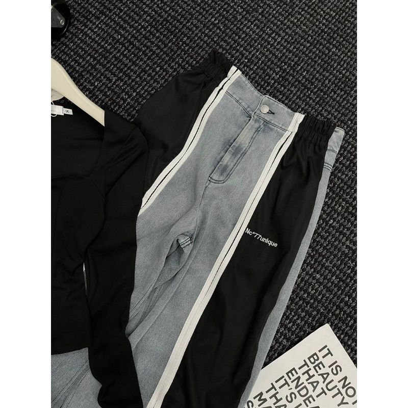 Set áo tay dài kèm quần suông phối màu