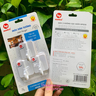 Móc 3 vuông sọc giữa HPG30 - Set 3 móc dán tường bằng nhựa cao cấp HOFACO