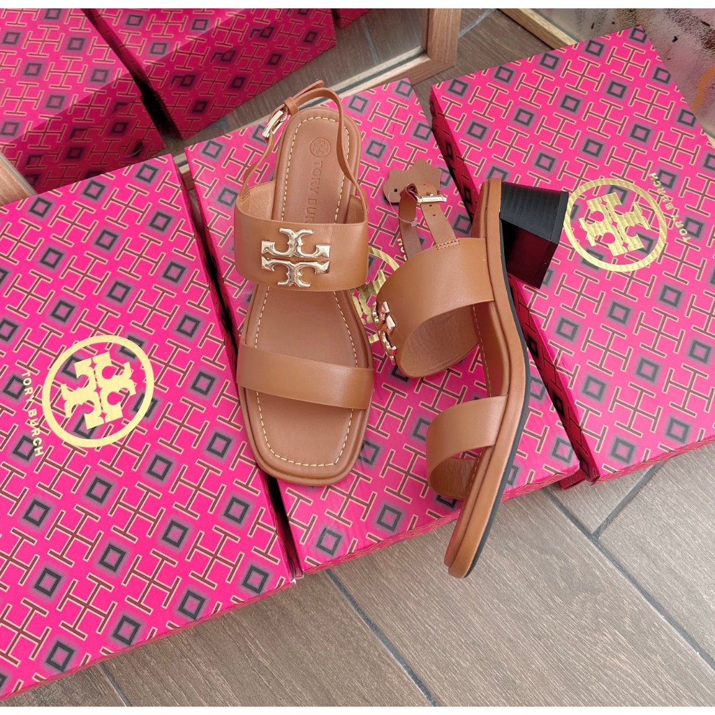 Giày Sandal Cao Gót Da Quai Ngang Tory Burch 5p