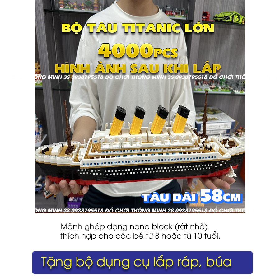 Đồ chơi lắp ráp sáng tạo bé trai, mô hình lắp ráp tàu Titanic