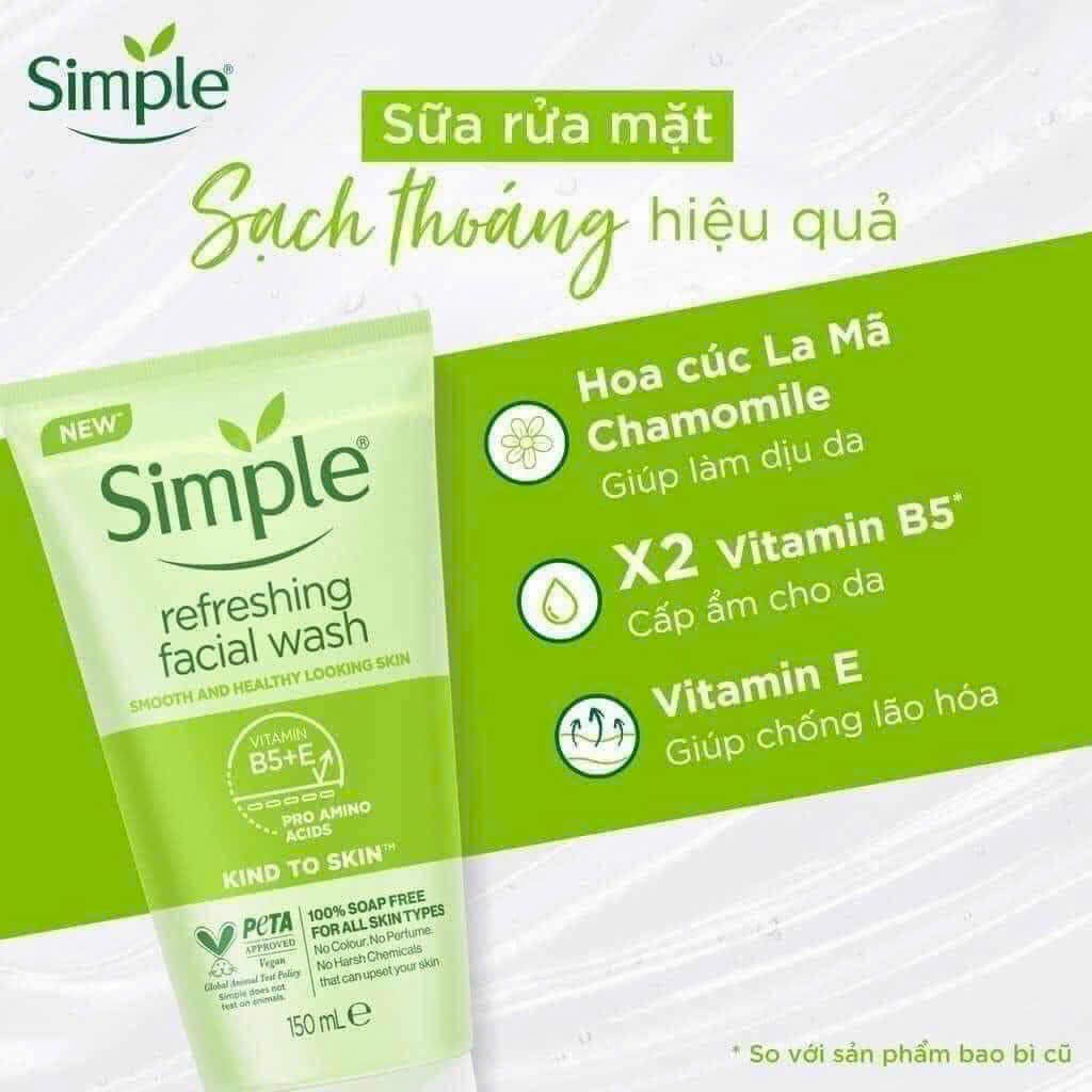 Sữa rửa mặt Simple Kind To Skin Refreshing Facial Wash Gel 150ml - Chính Hãng