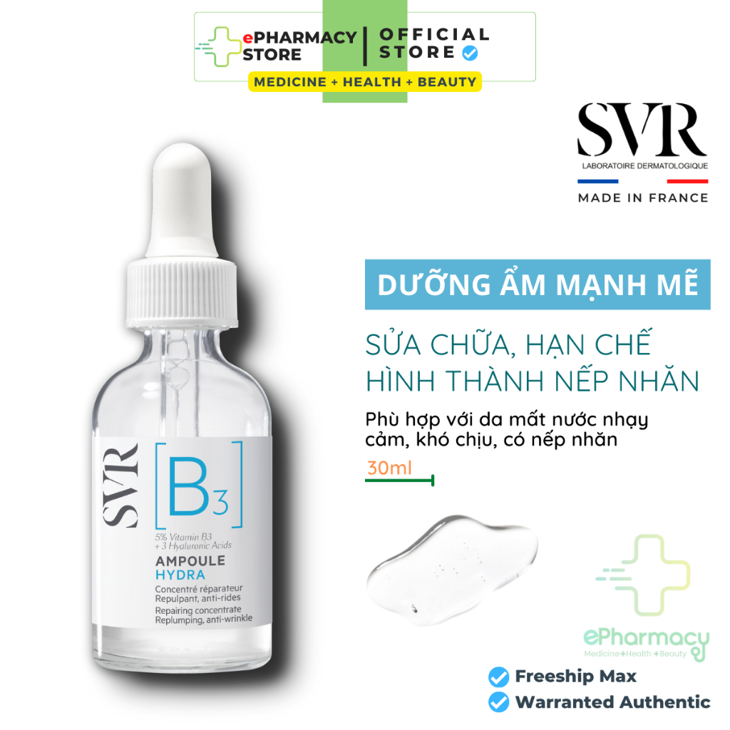 SVR B3 Serum  Ampoule Hydra Tinh chất dưỡng ẩm, phục hồi và chống nhăn da 30ml